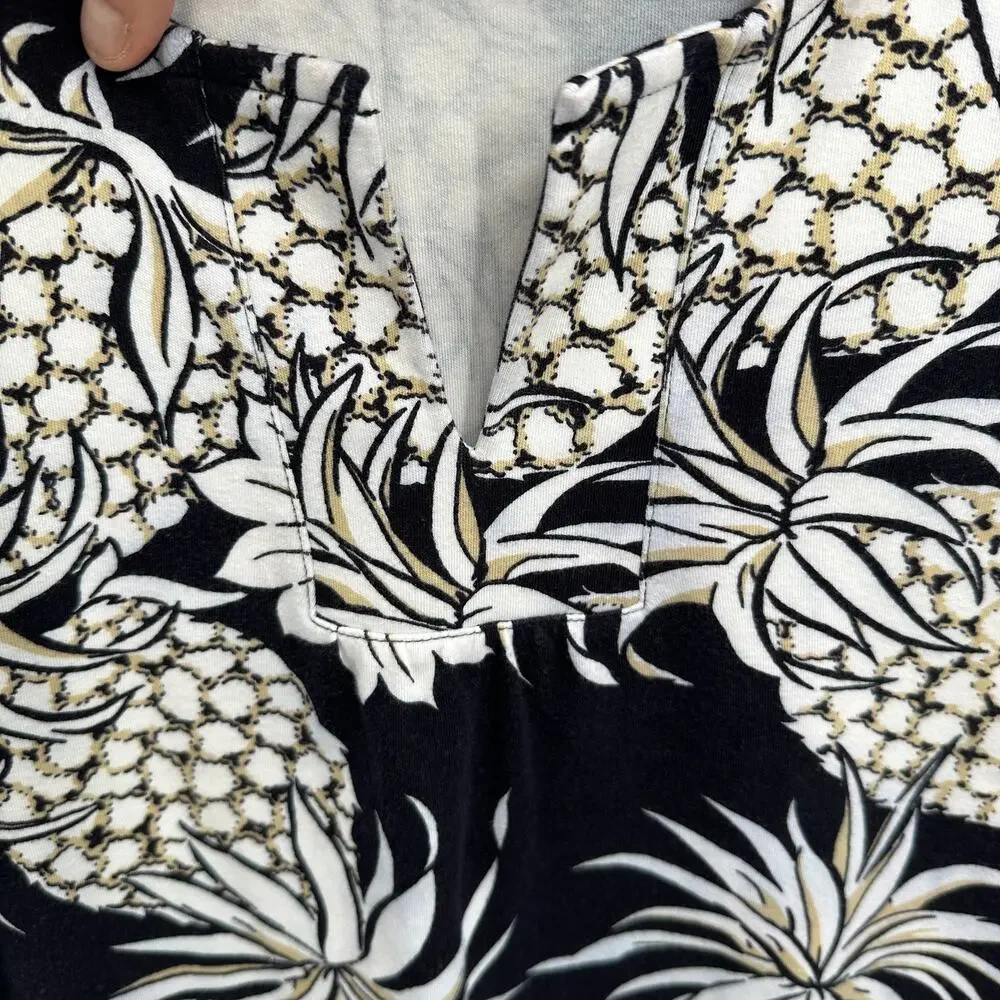 Talbots Navy Pineapple Print Cotton Split Neck Dress // S - Picture 6 of 7